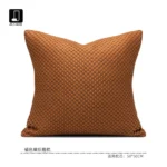 Soft Furnishings: Sofa, Model Home, Bay Window, Modern, Nordic, Italian, Light Luxury, Orange, Deer-Print Velvet, Hand-Woven Cushions and Pillows