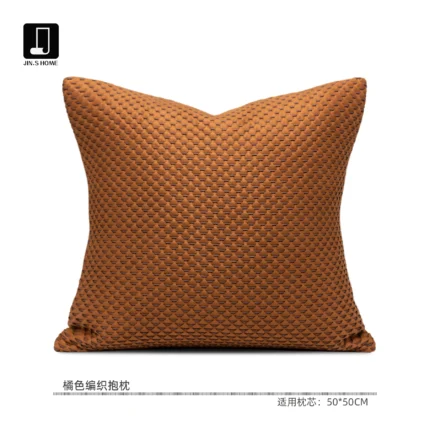 Soft Furnishings: Sofa, Model Home, Bay Window, Modern, Nordic, Italian, Light Luxury, Orange, Deer-Print Velvet, Hand-Woven Cushions and Pillows