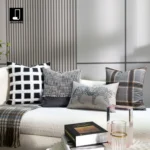 Cushions for Sofas and Living Rooms: Light Luxury, High-End, Modern Minimalist Showroom-Style Black-and-White Checkered Leather Embroidered Headboard and Armrest Cushions - Image 2