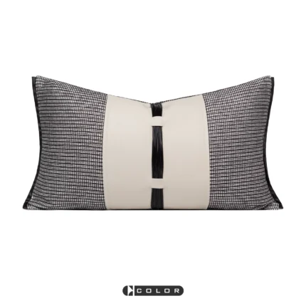 Soft furnishings: Sofa, model home, bedside, bay window, Nordic, Italian, light luxury, gray leather, hand-laced lumbar pillows, cushions