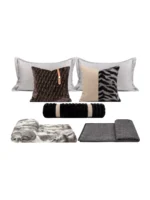 Italian-style Light Luxury Brown 9-Piece Bedding Set for Soft Furnishing Showroom: Includes Two F-Shaped Cylindrical Pillows and a 100% Real Rabbit Fur Throw - Image 5