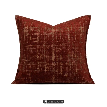 Soft Furnishings: Sofa, Model Home, Bay Window, Italian-Style Light Luxury, High-End Imported, Red and Blue Velvet Jacquard Cushions and Pillows