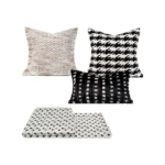 Interior Design Showroom: Minimalist, Modern, and Luxe Living Room Sofa Cushions—Black-and-White Houndstooth Pattern Genuine Mink Fur Cushion Set - Image 5