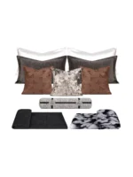 Italian-style light luxury brown bedding set for a soft-decorated model home, featuring hand-woven throw blankets and pillows with a peacock feather-inspired design - Image 5