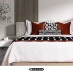 Soft Furnishings for Model Homes: Luxury 4-Piece Bedding Set with Orange 3D Quilted Cotton Texture (10-Piece Set)