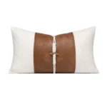 Soft furnishings: Sofa, model home, bedside, Nordic and Italian-style, light luxury, coffee-brown leather with jute rope weave, lumbar pillow, cushion - Image 5