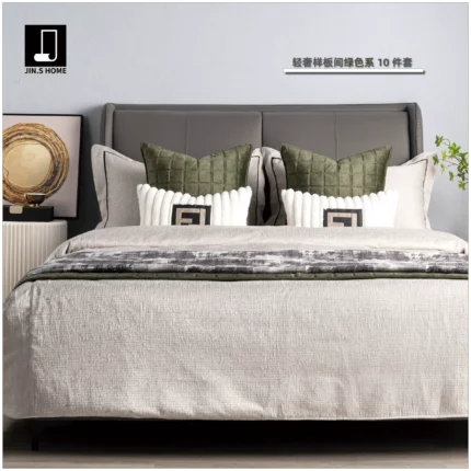 10-Piece Bedding Set for Model Home: Modern Luxury Style, Green Color Scheme, Showroom Bedding, Bedroom Pillows, and Throw Blanket Set