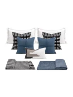 Showroom Blue-Toned Bedding Set: Modern, Light Luxury Blue Leather-Embroidered Houndstooth Throw Blanket for Villa Bedding - Image 5