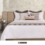 Bedding set for model homes in a slightly luxurious wabi-sabi style: 4-piece set in brown with black-and-white stripes