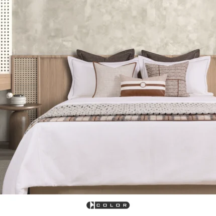 Bedding set for model homes in a slightly luxurious wabi-sabi style: 4-piece set in brown with black-and-white stripes