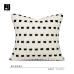 Soft Furnishings: Sofa, Model Home, Bay Window, Living Room, Nordic, Italian, Light Luxury, Black and White, Fuzzy, Geometric Pattern, Cushions, Pillows