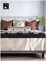 Showroom Villa Living Room Sofa Throw and Bedspread; Hotel-Style Italian-Inspired Light Luxury Black Leather-Weave Textured Footboard Throw - Image 2