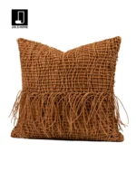 Orange Leather-Cord Woven Square Cushion for Sofas and Living Rooms: A Touch of Luxury—Model Home Villa Bedside Cushion - Image 2