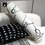 Cushions for Sofas and Living Rooms: Light Luxury, High-End, Modern Minimalist Black and White Wool-Wrapped Embroidered Round Bedside Cushions and Cylindrical Cushions - Image 2