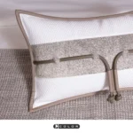 Soft Furnishings for Model Homes: Light Luxury High-End 4-Piece Bedding Set with Green Woven Fabric, Leather, and Horn Buttons - Image 4