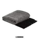Soft Furnishings for Model Homes: Scandinavian Modern and Italian-Style Luxury Living Room with Bay Window, Black-and-White Textured Wool Throw Blanket and Lounge Blanket - Image 3