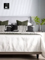 12-Piece Green-Toned Bedding Set for Model Homes: Italian-Style Luxury Woven Square Pillows and Rectangular Cushions