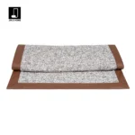 Showroom hotel villa: Italian-style luxury sofa with throw and bedspread; coffee-colored leather-trimmed textured bedside throw - Image 2