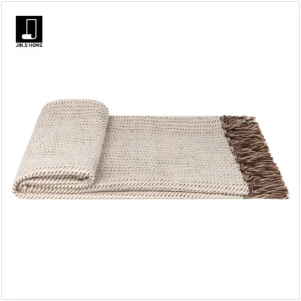 Modern Luxury Showroom Throw, Nordic Villa Sofa Cover, Hotel & B&B Beige Fringed Bedside Throw