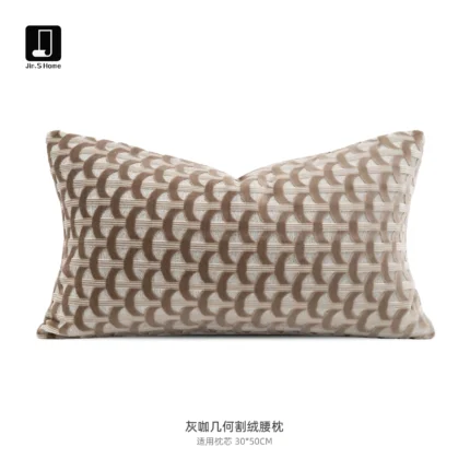 Brocade-Print Abstract Geometric Pattern Cushion Cover: Gray-Beige Shaggy Texture, Minimalist Modern Style for Showroom Living Rooms and Bedrooms