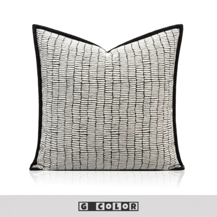 Soft Furnishings: Sofa, Model Home, Bay Window, Hotel, B&B, Modern, Nordic, Minimalist, Light Luxury, Black and White, Textured Cushions and Pillows