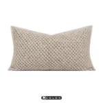 Soft Furnishings: Sofa, Model Home, Bay Window, Modern Italian-Style, Light Luxury, Wabi-Sabi Aesthetic, Beige-Brown Wool Cushions with Curved Edges