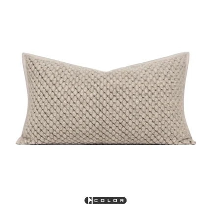 Soft Furnishings: Sofa, Model Home, Bay Window, Modern Italian-Style, Light Luxury, Wabi-Sabi Aesthetic, Beige-Brown Wool Cushions with Curved Edges