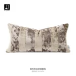 Brocade and Brown Ice-Patterned Velvet Patchwork Cushion: Vintage Living Room Sofa Long Cushion, Model Home Showroom, Bedside and Lumbar Pillow Covers