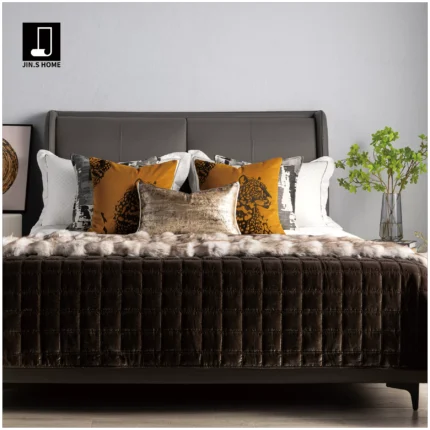 11-Piece Yellow-Toned Bedding Set for Soft Furnishings Showrooms, Hotel Furniture Showrooms, Bedding, Fox Fur Throws, and Pillows