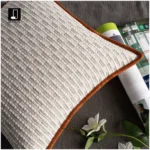 Jinshi Showroom: Cushions, Sofa, Living Room, Light Luxury, Beige Cotton-Linen Blend, Striped Square Pillows, Orange-Trimmed Cushion Covers - Image 2
