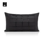 Minimalist Modern Scandinavian-Style Sofa for Show Home and Sales Office: Light Luxury Black Leather Hand-Woven Lumbar Pillow