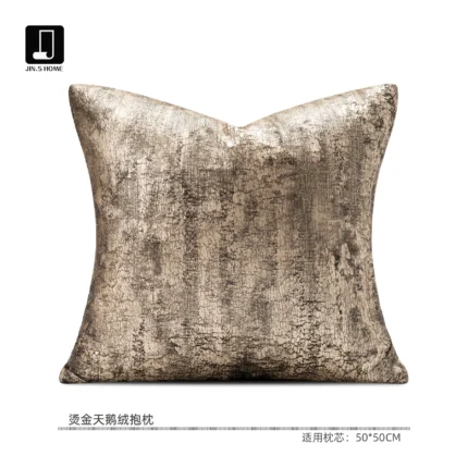 Light Gold Hot-Stamped Velvet Cushions for the Living Room Sofa in a Luxe Villa; Hotel Model Unit and Showroom Cushions