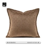 Brocade and Brown Shaggy Cushions: Luxury-Style Living Room Sofa Pillows for Villas, Hotel Model Rooms, and Showroom Cushion Sets