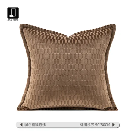 Brocade and Brown Shaggy Cushions: Luxury-Style Living Room Sofa Pillows for Villas, Hotel Model Rooms, and Showroom Cushion Sets