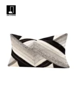 Decorative Cushion for Sofa and Living Room: Luxurious Black and Gray Genuine Horsehair Patchwork Lumbar Pillow for Model Homes and Villas - Image 2