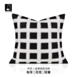 Cushions for Sofas and Living Rooms: Light Luxury, High-End, Modern Minimalist Showroom-Style Black-and-White Checkered Leather Embroidered Headboard and Armrest Cushions