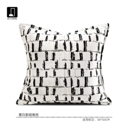 Showroom Sofa Living Room Light Luxury High-End Black and White Shag Pillows Hotel Villa Bay Window Bedside Cushions Pillow Covers