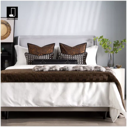 11-Piece Brown-Toned Bedding Set for Soft Furnishing Showrooms, Hotel Furniture Showrooms, Bedding, Fox Fur Throws, and Pillows