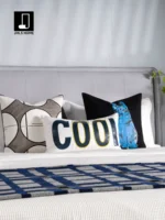 Children's Room Showroom: Blue “Cool” Theme Embroidered Minimalist Modern Boys' Bedroom Bedding 8-Piece Set - Image 3