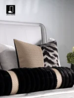 Italian-style Light Luxury Brown 9-Piece Bedding Set for Soft Furnishing Showroom: Includes Two F-Shaped Cylindrical Pillows and a 100% Real Rabbit Fur Throw - Image 3