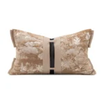 Brocade-Patterned New Chinese-Style Ink-Washed Landscape Waist Pillow; Light Beige Geometric Patchwork Rectangular Pillow; Model Home Decor; Customizable - Image 5