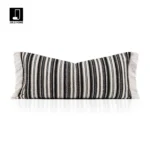 Cushion for Sofa, Living Room, Model Home, Villa: Light Luxury, Sophisticated Style, Black and White Cotton-Linen, Fringed, Tasseled, Bed Pillow, Lumbar Support Cushion