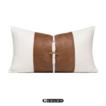 Soft furnishings: Sofa, model home, bedside, Nordic and Italian-style, light luxury, coffee-brown leather with jute rope weave, lumbar pillow, cushion