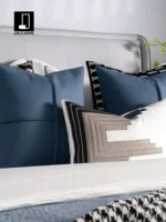 Showroom Blue-Toned Bedding Set: Modern, Light Luxury Blue Leather-Embroidered Houndstooth Throw Blanket for Villa Bedding - Image 3