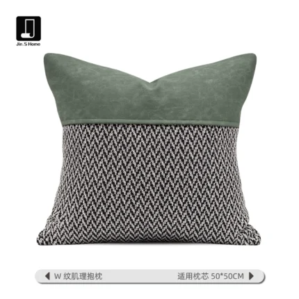 Soft Furnishings: Minimalist, Modern, New Chinese, and Scandinavian Minimalist Sofa Showroom - Light Luxury Green Textured Cushion Covers