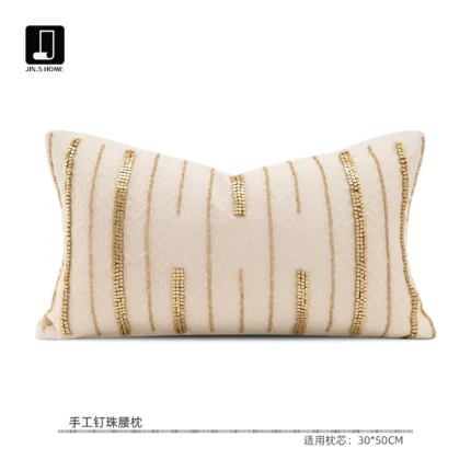 Soft furnishings, sofas, model homes, bay windows, modern, Nordic, Italian, light luxury, hand-beaded, gold metallic throw pillows
