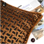 Brocade and Brown Shaggy Cushions: Luxury-Style Living Room Sofa Pillows for Villas, Hotel Model Rooms, and Showroom Cushion Sets - Image 2