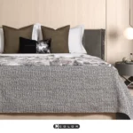 Soft Furnishings for Model Homes: Luxury Four-Piece Bedding Set with Green Woven Leather and Rabbit Fur Throw - Image 2