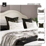 Brocade-Style Wabi-Sabi Green 12-Piece Bedding Set for Model Rooms, B&Bs, Villas, and Showrooms—High-End Multi-Piece Set