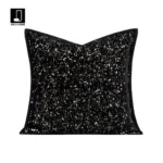 Black and White Shaggy-Edged Square Cushions for Sofas and Living Rooms: Light Luxury and Sophisticated Style—Model Home and Villa Bed Cushions